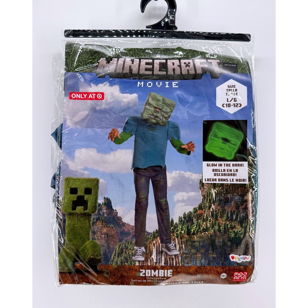 Minecraft Movie Zombie Child Costume Glow in the Dark Mask L 10-12 Disguise New